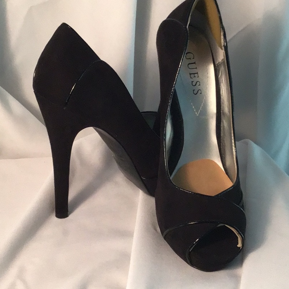 Guess size 9M with 5 1/4 heals, black suede finish